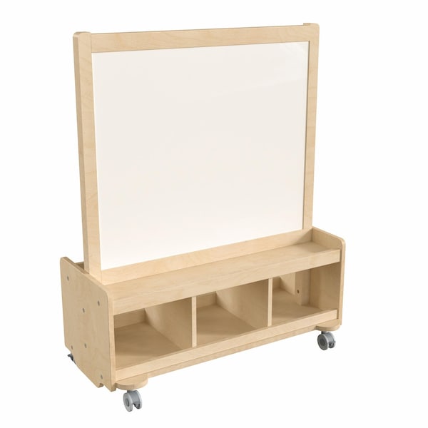 Flash Furniture Bright Beginnings Commercial Wooden Mobile Dual Sided 2 Person Art Station with Locking Caster Wheels and Bottom Cubby Storage, Natural MK-ME09050-GG - main